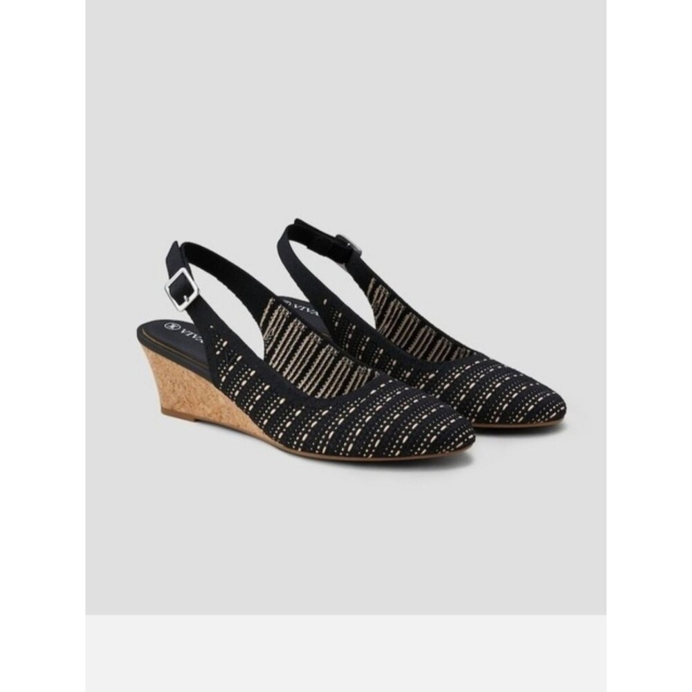 Vivaia Tamia Black Slingback Wedge Sandal